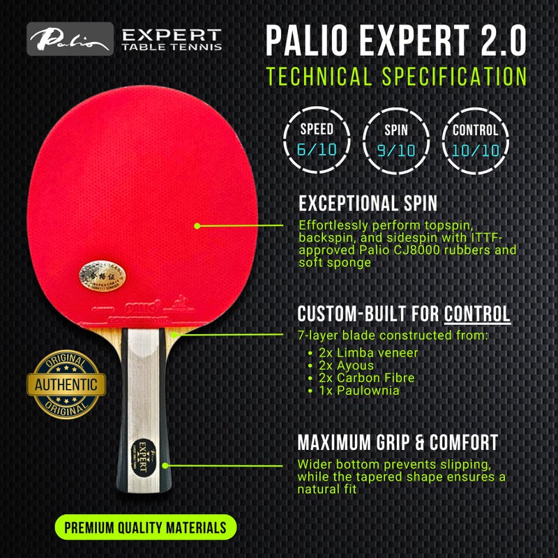 Expert Table Tennis Palio Expert 2.0 Table Tennis Racket & Case | ITTF-Approved Ping Pong Paddle for Beginners | High Spin & Control - Image 3